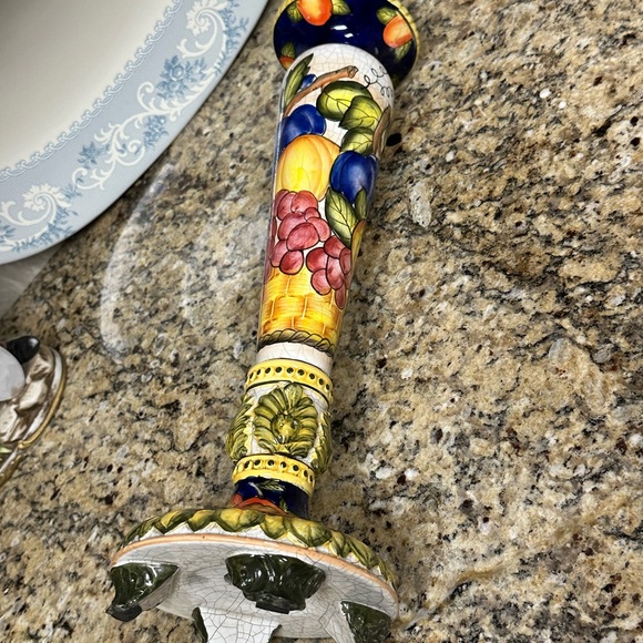 Vintage Hand painted Ceramic Candleholder with Fruits Motif - Picture 11 of 16